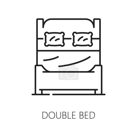 Illustration for Double bed icon from hotel and restaurant. Thin line hotel service bed with two pillows and blanket, symbol for web and mobile app - Royalty Free Image