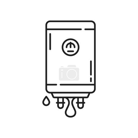 Illustration for Plumbing service icon of boiler water leakage, vector line symbol for plumber repair. Water boiler pipes plumbing service icon for bathroom hot and cold water tube leakage in linear pictogram - Royalty Free Image