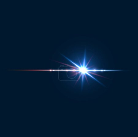 Illustration for Light shine or sparkle flash and bokeh lens flare effect, vector sunshine halo glow. Sparkle flare or prism glow and camera flash effect, star twinkle or shiny sun and laser beam on sky background - Royalty Free Image