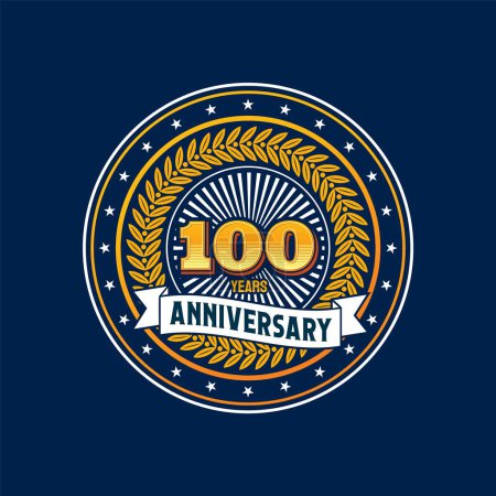Illustration for Birthday badge and label anniversary, 100 years jubilee seal, party number mark. Company anniversary celebration number badge, jubilee party event vector sticker or greeting sign. Birthday age symbol - Royalty Free Image