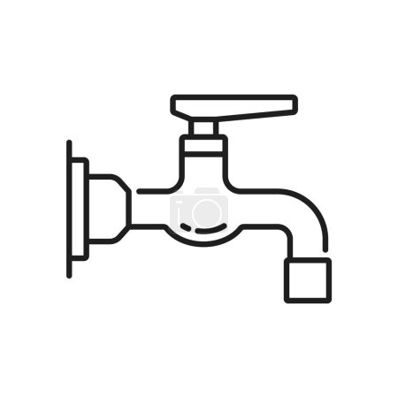 Illustration for Tap kitchen and bathroom compression faucet outline icon. Kitchen watertap, toilet water mixer or house bathtub spigot valve linear vector icon. Bathroom modern tap outline sign or symbol - Royalty Free Image