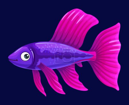 Ilustración de Colorido pez de acuario guppy. Vector aislado criatura de agua dulce tropical pequeña, vibrante y pacífica con tonos vibrantes, aletas anchas o cola, movimientos elegantes y aspecto cautivador impresionante - Imagen libre de derechos