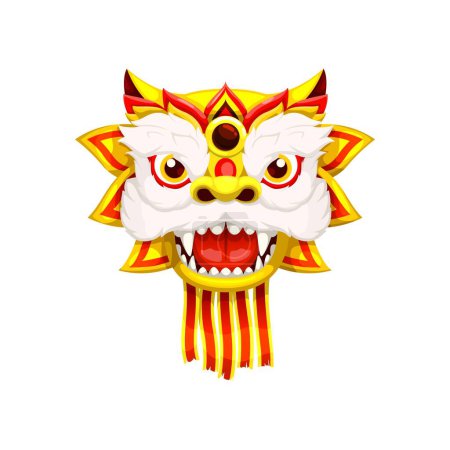 Illustration for Cartoon lion, chinese new lunar year character. Vector fierce yet friendly animal head, symbol of strength and prosperity in China holiday celebrations. Personage representing good luck and fortune - Royalty Free Image