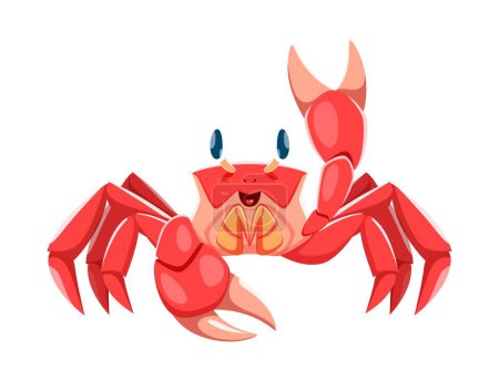 Illustration for Sea crab character. Isolated cartoon vector marine animal with a hard exoskeleton, multiple legs, and pincers, known for its sideways scuttling and ability to adapt to various underwater environments - Royalty Free Image