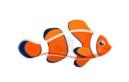 Illustration for Cartoon clown fish sea animal. Isolated vector vibrant captivating underwater creature known for its unique pattern and symbiotic relationship with sea anemones. Adorable tropical marine clownfish - Royalty Free Image