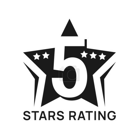 Illustration for Five star rating, best prize icon or symbol. User satisfaction feedback, goods grade choice or customer ranking or rate vector symbol or emblem. Client evaluation icon or sign with five stars - Royalty Free Image