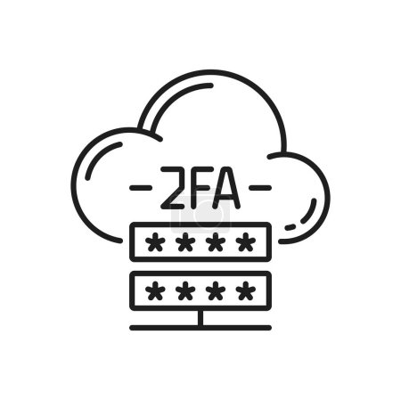 Illustration for 2FA authentication and two factor verification vector icon of secure registration. 2FA authentication password code or activation certificate for mobile phone or computer cloud data security - Royalty Free Image