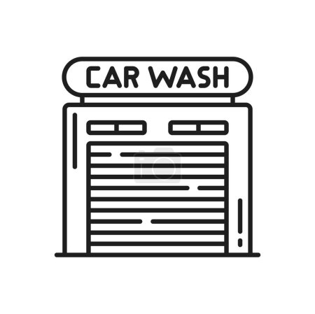 Illustration for Car wash station, garage building for wash isolated outline icon. Vector automatic carwash service, vehicle care thin line - Royalty Free Image