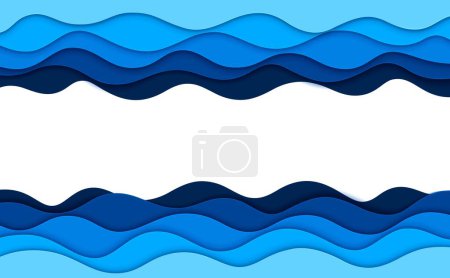 Ilustración de Olas marinas cortadas en papel, marco horizontal con formas onduladas azules y turquesas y espacio de copia vacío. Plantilla para la decoración costera con un toque de encanto náutico, la captura de la esencia del océano, frontera de origami - Imagen libre de derechos