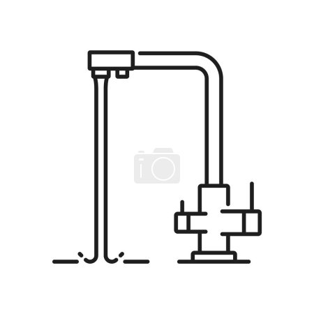 Ilustración de Grifo de cocina y baño filtro de agua icono del contorno del grifo. Grifo del lavabo del baño del hogar, grifo moderno del inodoro o muestra del vector de línea delgada de la válvula de la espiga de la bañera de la casa. Símbolo de contorno de grifo de baño o pictograma - Imagen libre de derechos