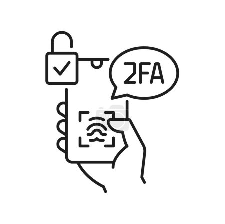 Illustration for 2FA two factor authentication icon, fingerprint verification, vector 2 step access authorization. 2FA or MFA multifactor authentication icon for user identity biometric validation and secure access - Royalty Free Image