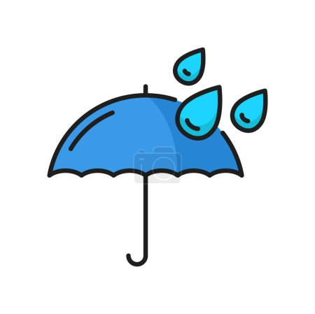 Ilustración de Icono de color de protección contra la lluvia, goteo de líquido en el paraguas, signo impermeable. Paraguas impermeable vectorial gota aislada y símbolo de contorno resistente al líquido - Imagen libre de derechos