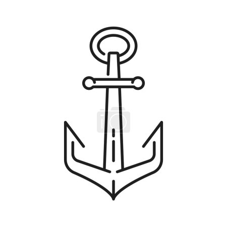 Illustration for Maritime ship or yacht anchor thin line icon. Nautical sailing yacht metal anchor outline pictogram, marine cruise vessel iron hook or navy ship heavy equipment, ocean travel vector symbol or icon - Royalty Free Image