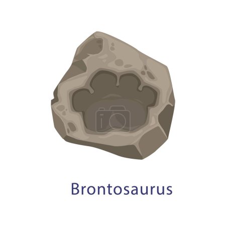 Illustration for Ancient dinosaur footprint, brontosaurus fossil. Isolated vector dino animal paw print, reptile foot trail impression in stone piece. Cartoon ancient jurassic era archaeological and paleontology finds - Royalty Free Image