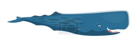 Illustration for Sea sperm whale character. Isolated cartoon vector magnificent marine enormous size creature with powerful body and square-shaped head. Inhabit deep ocean waters, communicate through clicking sounds - Royalty Free Image