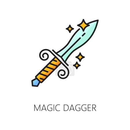 Illustration for Magic dagger witchcraft and magic icon. Mysterious and powerful sword exudes an aura of enchantment. Isolated vector linear sign of saber with sharp edges symbolize strength, precision, and power - Royalty Free Image
