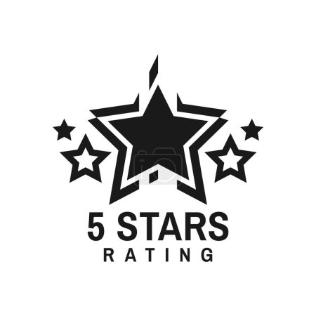 Illustration for Five star rating, best award icon or symbol. User ranking or rate, business reputation opinion survey or product premium quality evaluation vector emblem. Goods grade satisfaction feedback label - Royalty Free Image