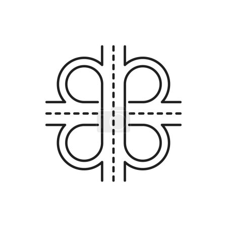 Illustration for Highway road line icon of crossroad interchange, street traffic route, vector linear pictogram. Highway road intersection with lane marking or crossroad interchange, transport navigation line sign - Royalty Free Image