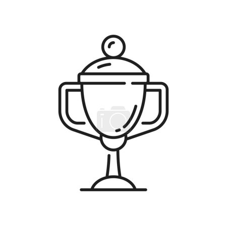 Illustration for Cup trophy line icon or champion winner award prize, vector goblet. Sport trophy cup reward for first place and championship victory award for soccer, football best game thin line cup icon - Royalty Free Image