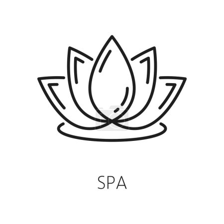 Illustration for Waterlily hand drawn lotus flower, blooming exotic plant, hotel service spa emblem. Buddhism lily blossom. Vector waterlily in bloom, thin line - Royalty Free Image