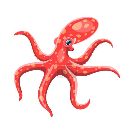 Illustration for Octopus character, isolated cartoon vector Intelligent, versatile, and fascinating sea creature with eight arms, a soft body, and the ability to camouflage itself and squeeze through tight spaces - Royalty Free Image