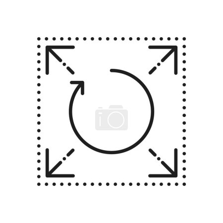 Illustration for Arrow maximize and rotate icon, arrows expand and resize zoom scale sign. Vector enlarge wide zoom, reduce and resize thin line symbol - Royalty Free Image
