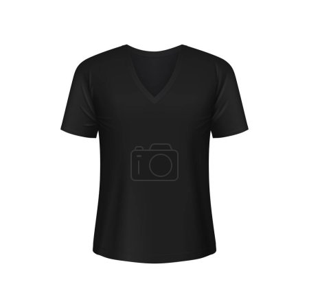 Illustration for Black man tshirt mockup front view. Isolated 3d vector realistic male t-shirt or sports tee template. Garment, underwear or sportswear mock up - Royalty Free Image
