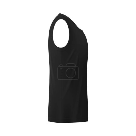 Illustration for Realistic black male singlet mockup side view. Isolated vector 3d template of athletic wear, fitness apparel, sportswear or undershirt with round neck and straps, clothes branding mock up - Royalty Free Image