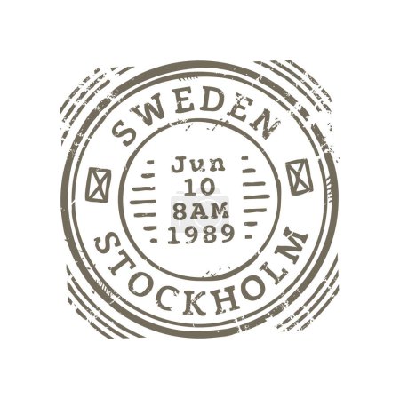 Téléchargez les illustrations : Stockholm Suède cachet postal, cachet de la poste sur la carte postale. Insigne de livraison par carte postale, timbre international en caoutchouc vintage sur carte postale - en licence libre de droit