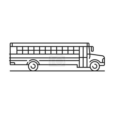 Téléchargez les illustrations : Voyage en ville, bus scolaire isolé icône de ligne mince. Vecteur emblème de bus de tourisme, bus public transport urbain pour les touristes et les élèves transport - en licence libre de droit