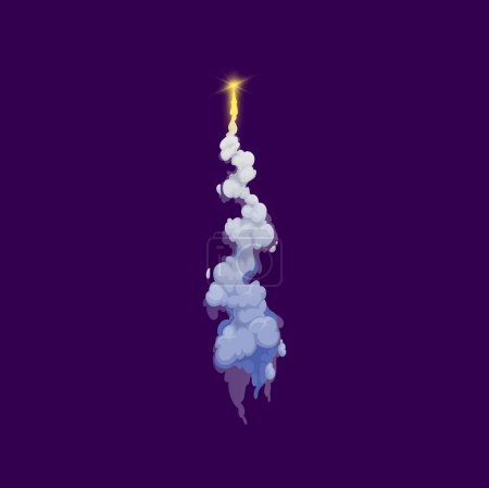 Ilustración de Rumbo de rastro de humo de cohete de dibujos animados con llama de fuego de lanzamiento de misiles o aviones, chorro de explosión vectorial. Sendero de humo o nube de motor vapor de nave espacial, nave espacial o cohete balístico y rastro de aeronaves espaciales - Imagen libre de derechos
