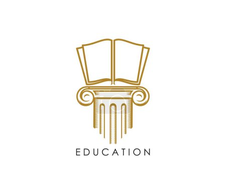 Illustration for Book icon. Library, store, dictionary book with ancient column or greek pillar vector symbol of education or knowledge. School or university library reading room isolated sign, bookstore emblem - Royalty Free Image