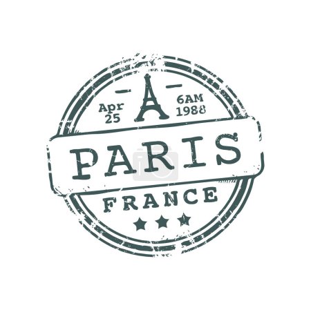 Téléchargez les illustrations : France Paris timbre-poste, cachet de la poste du pays européen avec Tour Eiffel. Caoutchouc vectoriel cachet postal, cachet de la poste, impression d'étiquette de carte postale - en licence libre de droit