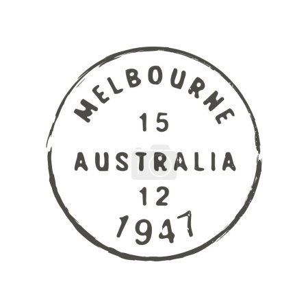 Illustration for Melbourne postage and postal stamp. Post departure Oceania country or region post seal, mail delivery Australian city circle vector mark or postal envelope Australia Melbourne town round ink stamp - Royalty Free Image