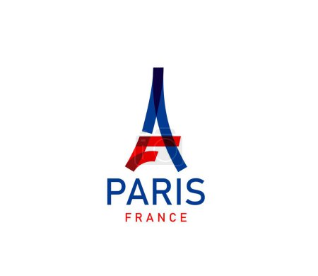 Illustration for Paris Eiffel Tower icon of french city tours. Vector travel landmark of France architecture, european monument isolated silhouette of Eiffel Tower in french flag colors. Paris tourism, romantic trip - Royalty Free Image