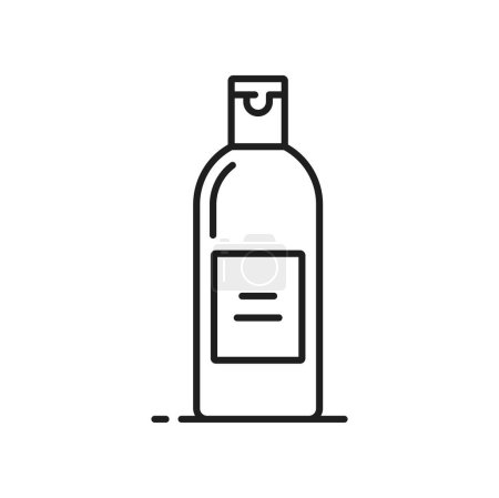 Ilustración de Icono de la botella de loción, champú o recipiente de crema cosmética para el cuidado de la piel de la cara, vector de línea. Loción corporal o gel de ducha y paquete de botella de champú, limpiador de la piel de la mano y la cara o crema hidratante - Imagen libre de derechos