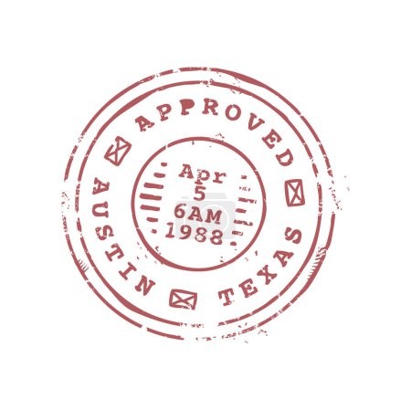 Ilustración de Texas Austin matasellos, correo postal sello redondo, matasellos de tinta con signo de carta. Impresión vectorial en postal, sello de correo internacional de la entrega del correo de los E.E.U.U. América - Imagen libre de derechos