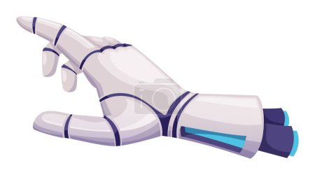 Téléchargez les illustrations : Prothèse mécanique droïde cyborg main, membre robotique isolé. Partie du corps du robot vecteur, main avec doigt pointeur, future paume de technologie artificielle - en licence libre de droit