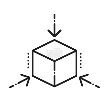 Illustration for Scalability icon, cube and arrows in video zoom, outline sign. Vector resize and scale reduce expand symbol. Zoom and change, expand scaling - Royalty Free Image