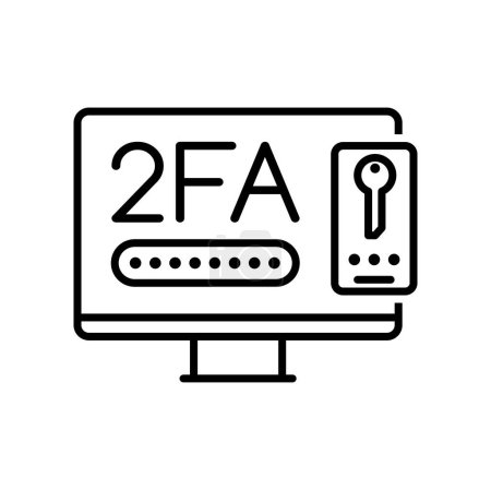 Illustration for 2FA, two factor verification icon of vector authentication by mobile phone. Thin line computer with password, login and push code on screen. Internet security and multi factor authentication symbol - Royalty Free Image