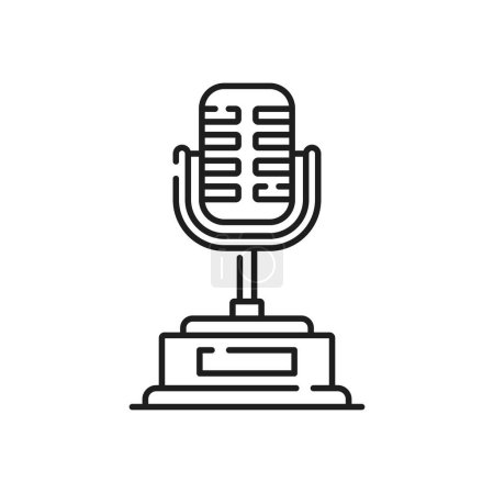 Illustration for Line award trophy icon, microphone for music or best singer winner, vector statuette. Award prize or victory trophy linear icon of musical microphone as number one medal for music or song - Royalty Free Image
