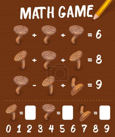 Illustration for Rusty bent nails, math game worksheet or kids mathematics quiz, vector puzzle. Nails in math game for addition and subtraction counting, mathematics equations for numbers calculation skills - Royalty Free Image