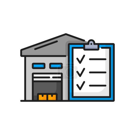 Illustration for Warehouse, planning board to do list icon. Vector delivery, transportation and time management and enterprise resource planning. Delivery optimization - Royalty Free Image