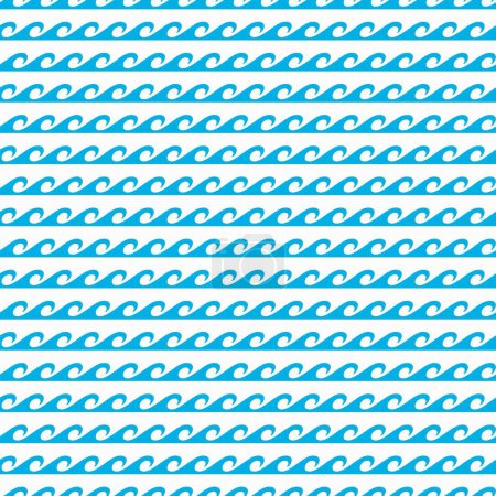 Téléchargez les illustrations : Mer et océan vagues bleu motif sans couture. Courbes vectorielles de la ligne d'eau fond de surf marin. Ornement ondulé abstrait avec défilements bleu mer et océan, plage d'été nature et motif nautique - en licence libre de droit