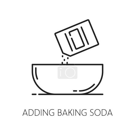 Illustration for Baking soda ingredient icon, bakery product, cooking filling baking dish, home bakery and pastry food in plate outline icon. Vector dough in bowl - Royalty Free Image