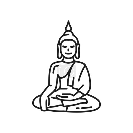 Illustration for Buddha icon, Buddhism religious symbol of meditation and dharma, outline vector. Tibetan Buddhism and Hinduism sacred symbol of Buddha with mudra gesture, Buddhism religion icon - Royalty Free Image