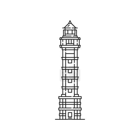 Illustration for Jainism religion symbol, Jain victory tower or Kirti Stambha, vector icon. Jainism religious architecture and worship monument of victory tower to Jain Tirthankara in Hindu religion and Dharma - Royalty Free Image