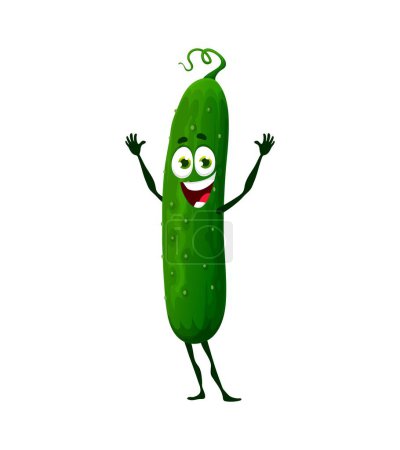Illustration for Cartoon cucumber keto diet food character. Isolated vector cute fresh vegetable personage representing a keto food option, promote fun and healthy way to incorporate veggies into a low-carb lifestyle - Royalty Free Image