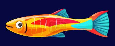 Ilustración de Acuario de dibujos animados peces tetra de neón. Vector aislado pequeño, vibrante, peces tropicales de agua dulce con llamativo color azul brillante, naranja y rojo y cuerpo iridiscente. Criatura pacífica, escolar - Imagen libre de derechos