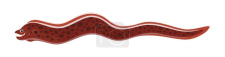 Ilustración de Moray anguila carácter. Animal depredador serpentino vectorial de dibujos animados aislado que se encuentra en océanos tropicales. Con su cuerpo alargado, dientes afilados y excelente camuflaje, es un formidable depredador submarino - Imagen libre de derechos